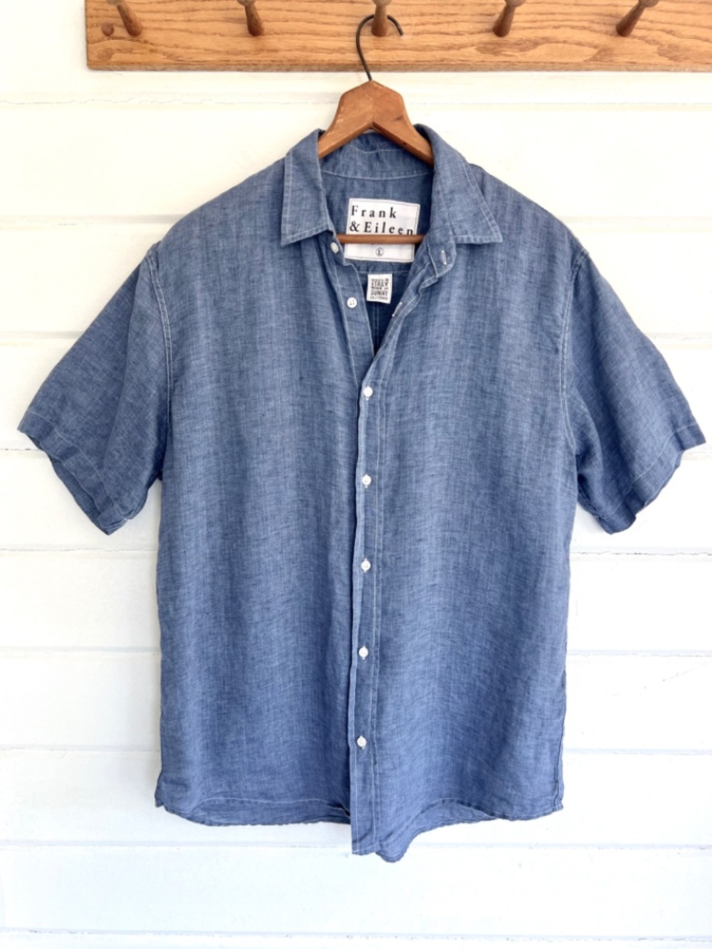 FRANK & EILEEN Men's Short Sleeve Linen Shirt in Blue - L